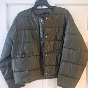 Zara Olive Green Quilted Jacket